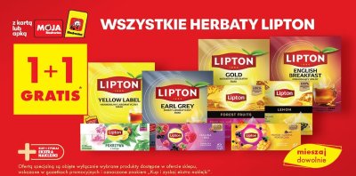 Wszystkie herbaty Lipton 1+1 gratis promocja w Biedronka