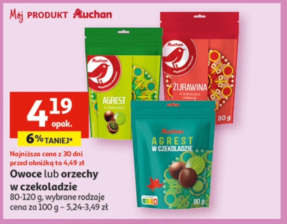 Żurawina w czekoladzie Auchan różnorodne (logo czerwone) promocja