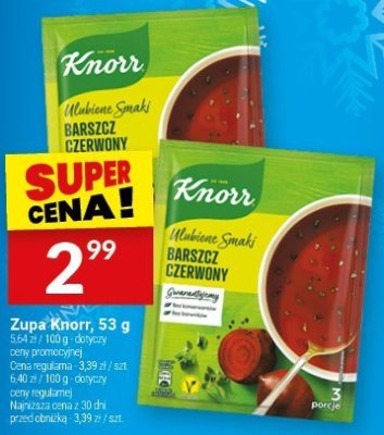 Zupa Knorr, różne rodzaje (barszcz czerwony, natrium smak barszcz czerwony) promocja w Twój Market