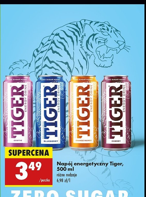 Nap贸j blueberryy zero sugar Tiger energy drink promocja