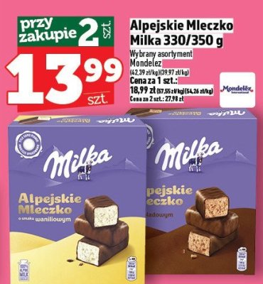 Czekolada Alpejskie Mleczko Milka 330/350g promocja w TOPAZ