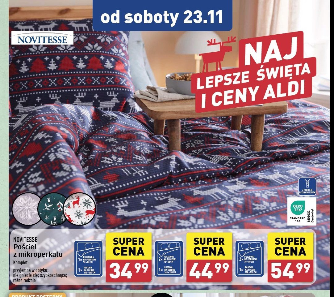 Komplet pościeli z mikroperkalu 200 x 220 cm + 2 x 70 x 80 cm Novitesse promocja w Aldi