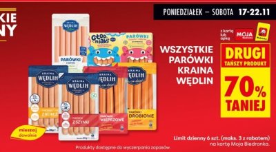 Parówki Kraina Wędlin wszystkie drugi -70% taniej promocja w Biedronka