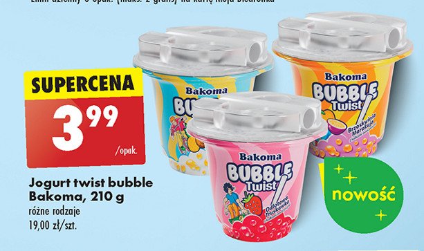 Jogurt brzoskwinia-marakuja Bakoma bubble twist promocja