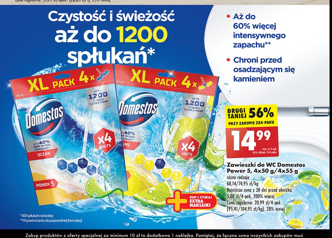 Kostka do wc citrus + ocean Domestos power5 promocja