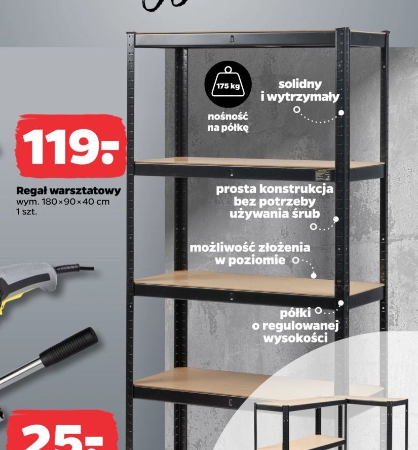 Regał warsztatowy 180 x 90 x 40 cm promocja w Netto