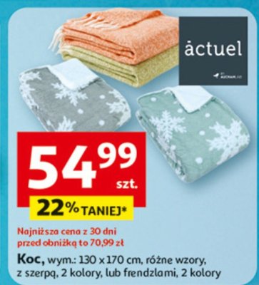 Koc wym. 130 x 170 cm, różne wzory, z szerpa, 2 kolory, lub frendzlami, 2 kolory promocja w Auchan