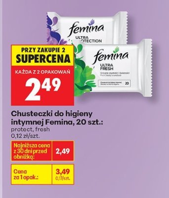 Chusteczki do higieny intymnej Femina, 20 szt.: protect, fresh promocja w Biedronka