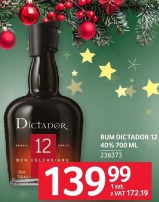 Rum Dictador 12 40% 700 ml promocja w Selgros