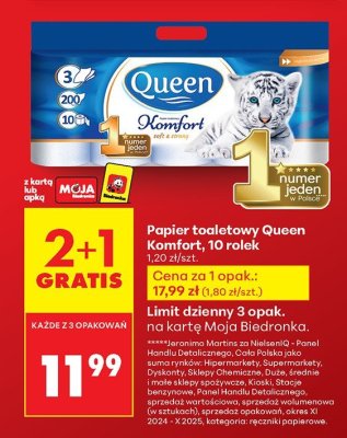 Papier toaletowy Queen Komfort, 10 rolek promocja w Biedronka