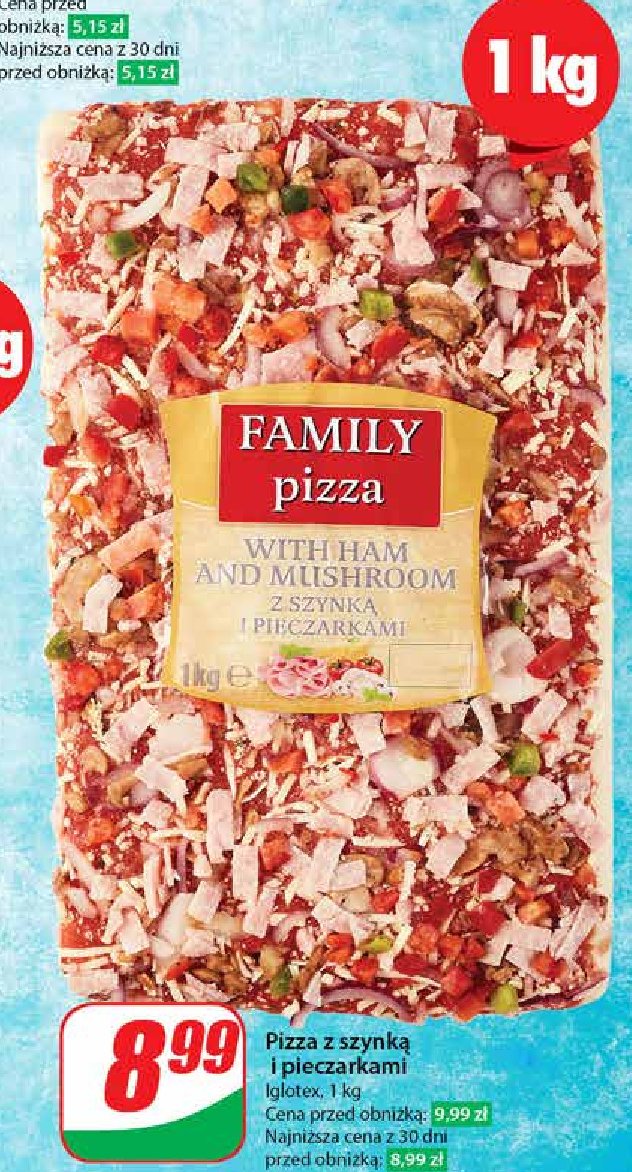 Pizza familijna z szynką i pieczarkami Iglotex promocja w Dino