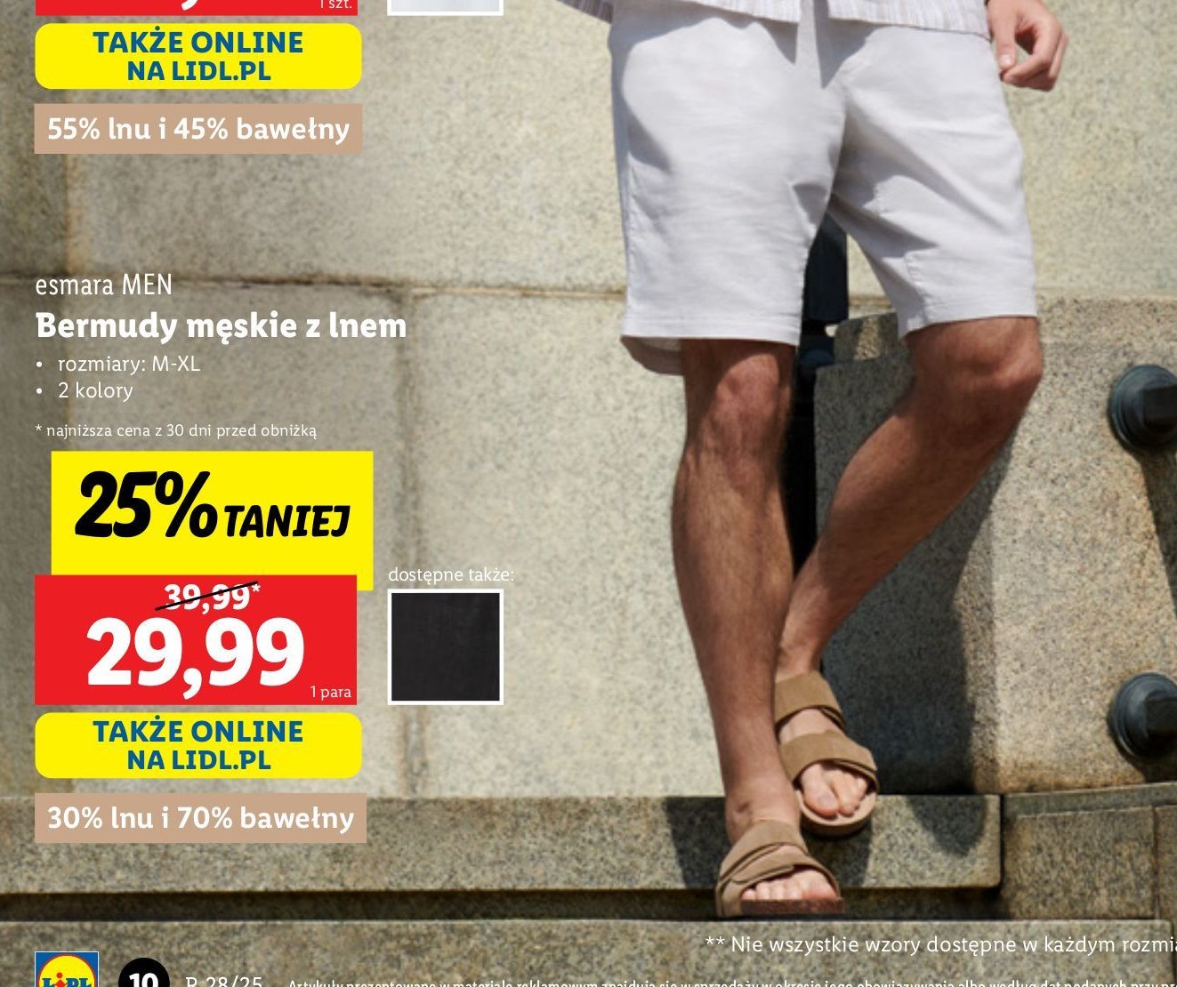 Bermudy męskie z lnem m-xl Esmara promocja w Lidl