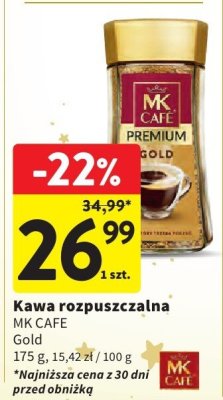 Kawa rozpuszczalna MK CAFE Premium Gold, 175 g, 15,42 zł / 100 g promocja w Intermarche