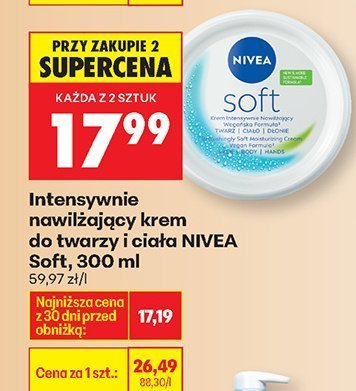 Krem intensywnie nawilżający do twarzy i ciała NIVEA Soft, 300 ml promocja w Biedronka