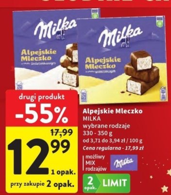 Czekolada Alpejskie Mleczko MILKA wybrane rodzaje promocja w Intermarche