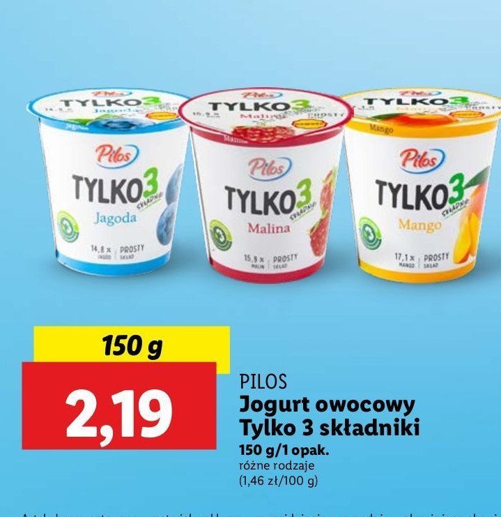 Jogurt jagoda Pilos tylko 3 składniki promocja