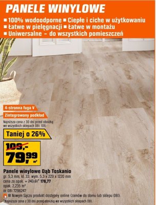 Panele winylowe Dąb Toskanio gr. 5,3 mm, kl. 33, wym. 5,3 x 229 x 1220 mm promocja w OBI