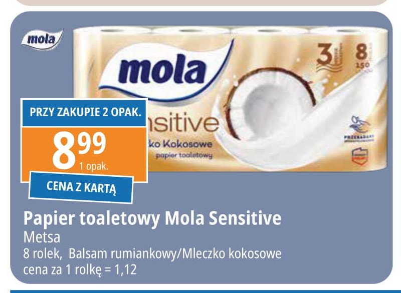 Papier rumianek + wit. e Mola sensitive promocja w Leclerc