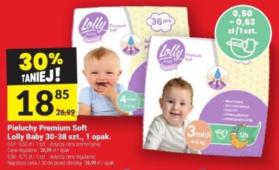 Pieluchy Premium Soft Lolly Baby 30-38 szt., 1 opak. promocja w Twój Market