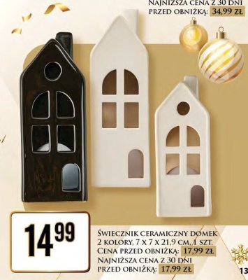 Świecznik ceramiczny domek 2 kolory, 7 x 7 x 21,9 cm promocja w Dino