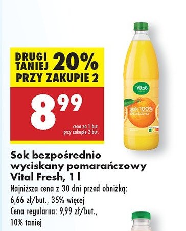 Sok pomarańczowy Vital fresh promocja w Biedronka