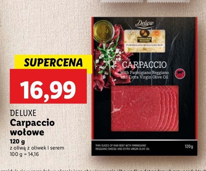 Carpaccio z oliwą z oliwek i serem Deluxe promocja