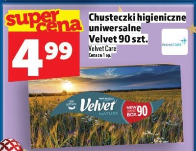 Chusteczki higieniczne uniwersalne Velvet 90 szt. promocja w TOPAZ