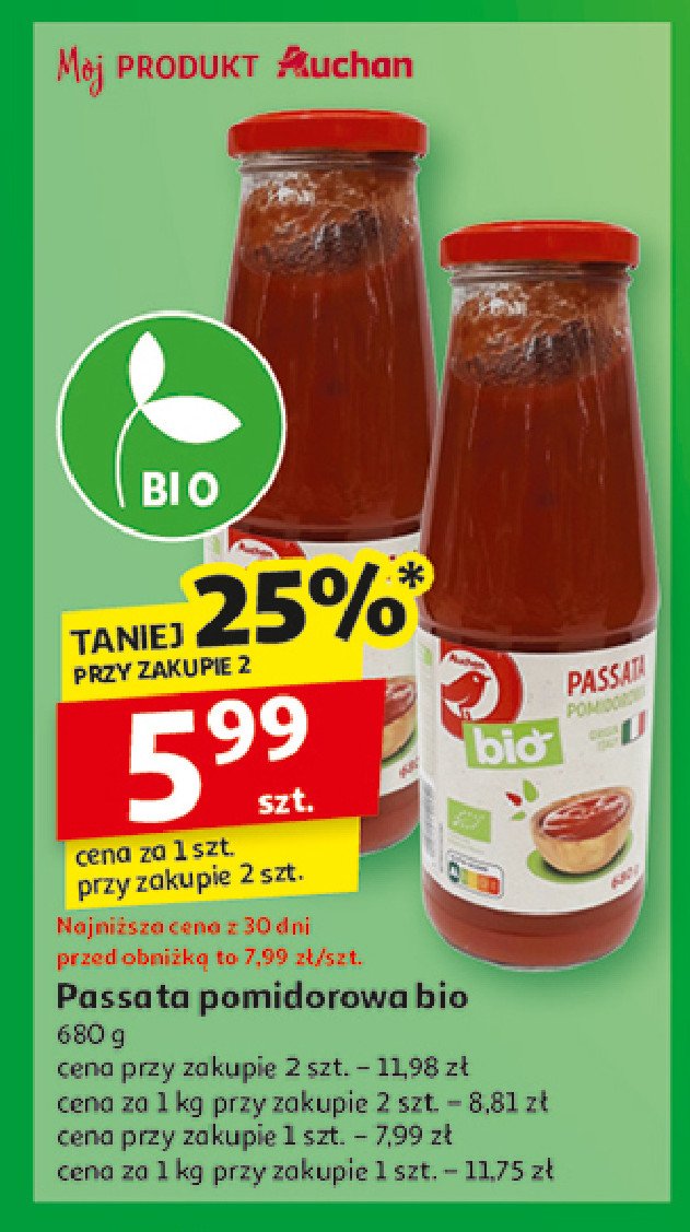 Passata pomidorowa bio Auchan różnorodne (logo czerwone) promocja