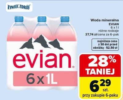 Woda mineralna EVIAN 6 x 1l promocja w Carrefour Market