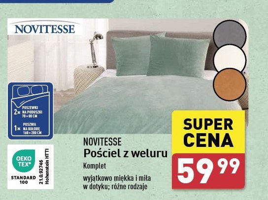 Komplet pościeli 140 x 200 + 70 x 80 cm welur Novitesse promocja w Aldi