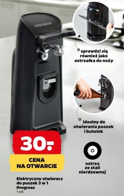 Elektryczny otwieracz do puszek 3 w 1 Progress promocja w Netto