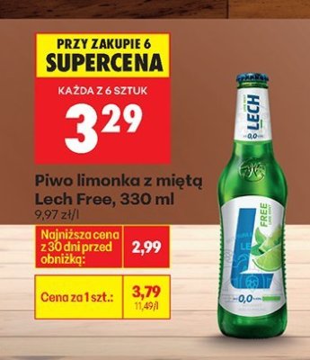 Piwo limonka z miętą Lech Free, 330 ml promocja w Biedronka