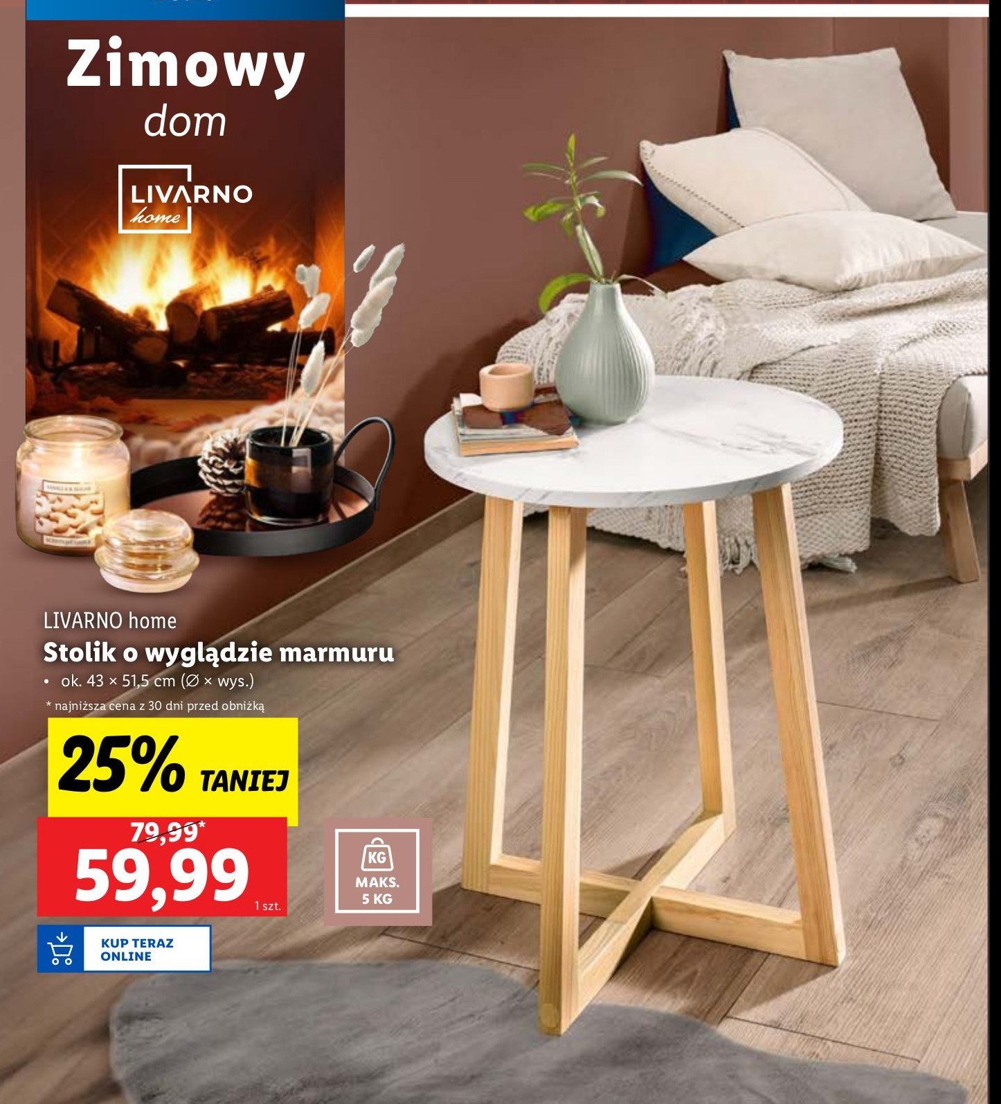 Stolik o wyglądzie marmuru LIVARNO HOME promocja