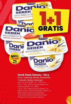 Serek Danio Danone, 130 g (Extra z czekoladą, Wanilia, Brzoskwinia, Truskawka, Mango, Bananowe) promocja w Twój Market