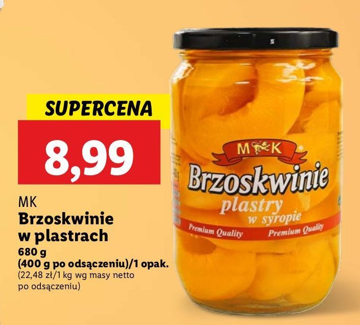 Brzoskwinie plastry w syropie M&k promocja w Lidl