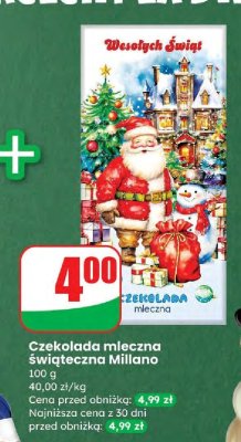 Czekolada mleczna świąteczna Millano promocja w Dino