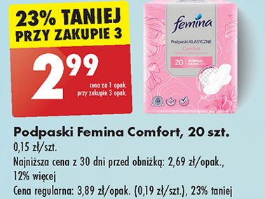 Podpaski Femina normal comfort promocja w Biedronka
