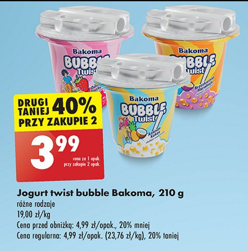 Jogurt truskawka Bakoma bubble twist promocja