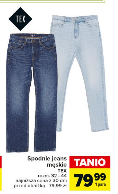 Spodnie męskie jeans 32-44 Tex promocja