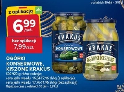 Ogórki konserwowe, kiszone Krakus promocja w Stokrotka