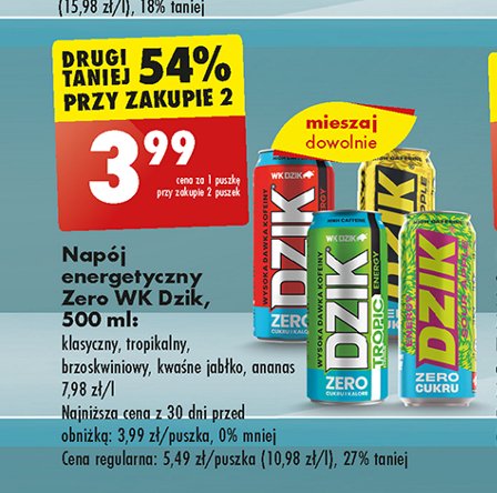 Napoj energetyczny peach zero WK DZIK promocja