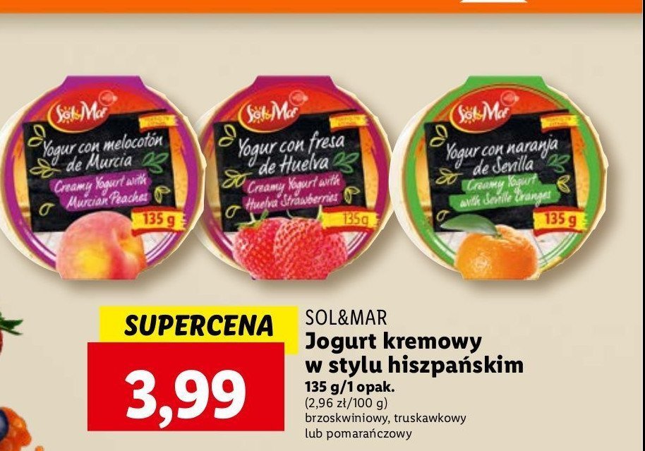 Jogurt kremowy truskawkowy Sol&mar promocja w Lidl