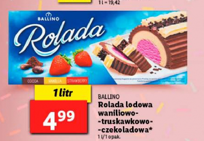 Rolada lodowa truskawkowo-waniliowo-czekoladowa Ballino promocja