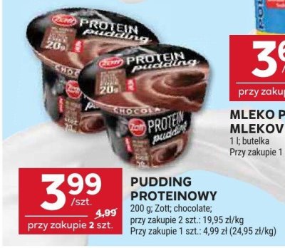 Pudding proteinowy Zott chocolate promocja w Stokrotka