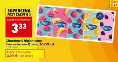 Chusteczki higieniczne 3-warstwowe Queen, 10x10 szt. promocja w Biedronka