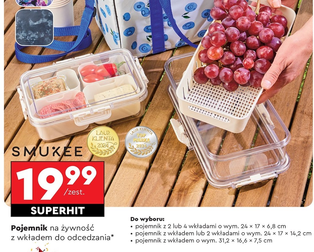 Pojemnik z 2 wkładami 24 x 17 x 6.8 cm Smukee promocja w Biedronka