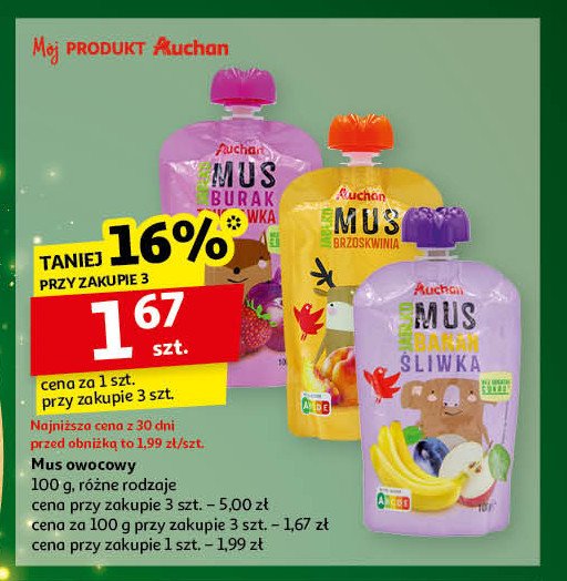 Mus jabłko-burak-truskawka Auchan promocja w Auchan