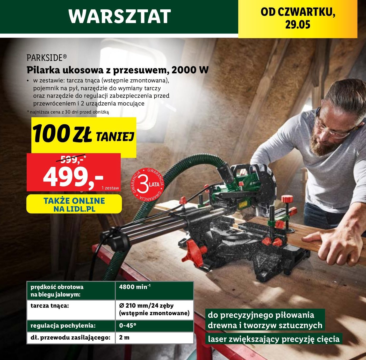Pilarka ukosowa z przesuwem 2000w Parkside promocja w Lidl