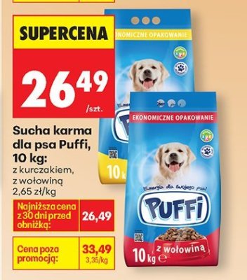 Sucha karma dla psa Puffi, 10 kg: z kurczakiem, z wołowiną promocja w Biedronka