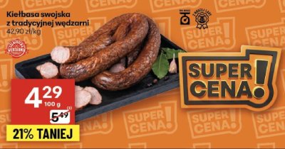 Kiełbasa swojska z tradycyjnej wędzarni promocja w Delikatesy Centrum